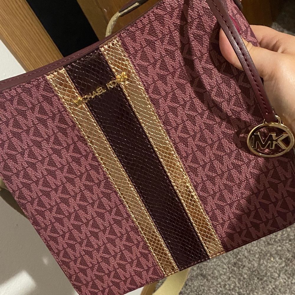 Michael Kors Maroon and Gold Crossbody Bag